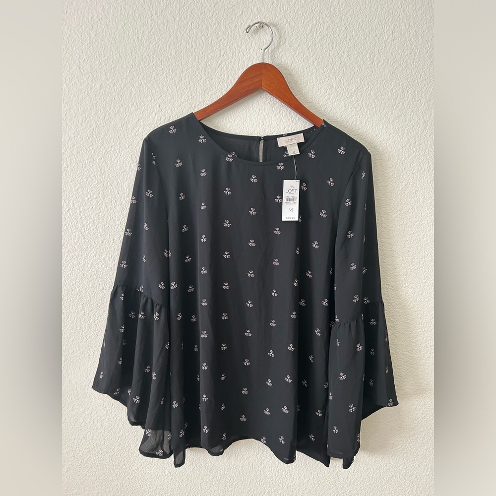 LOFT | Black Bell Sleeve Blouse